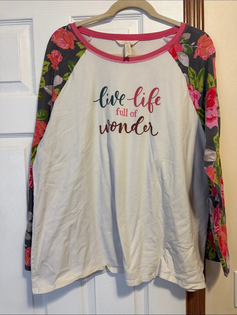 Matilda Jane White Tee with Pink Floral Raglan Sleeves